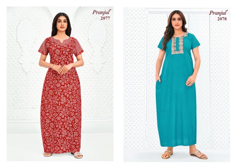 Pragati Vol 20 By Pranjul Pure Cotton Printed Nighty Gown 
